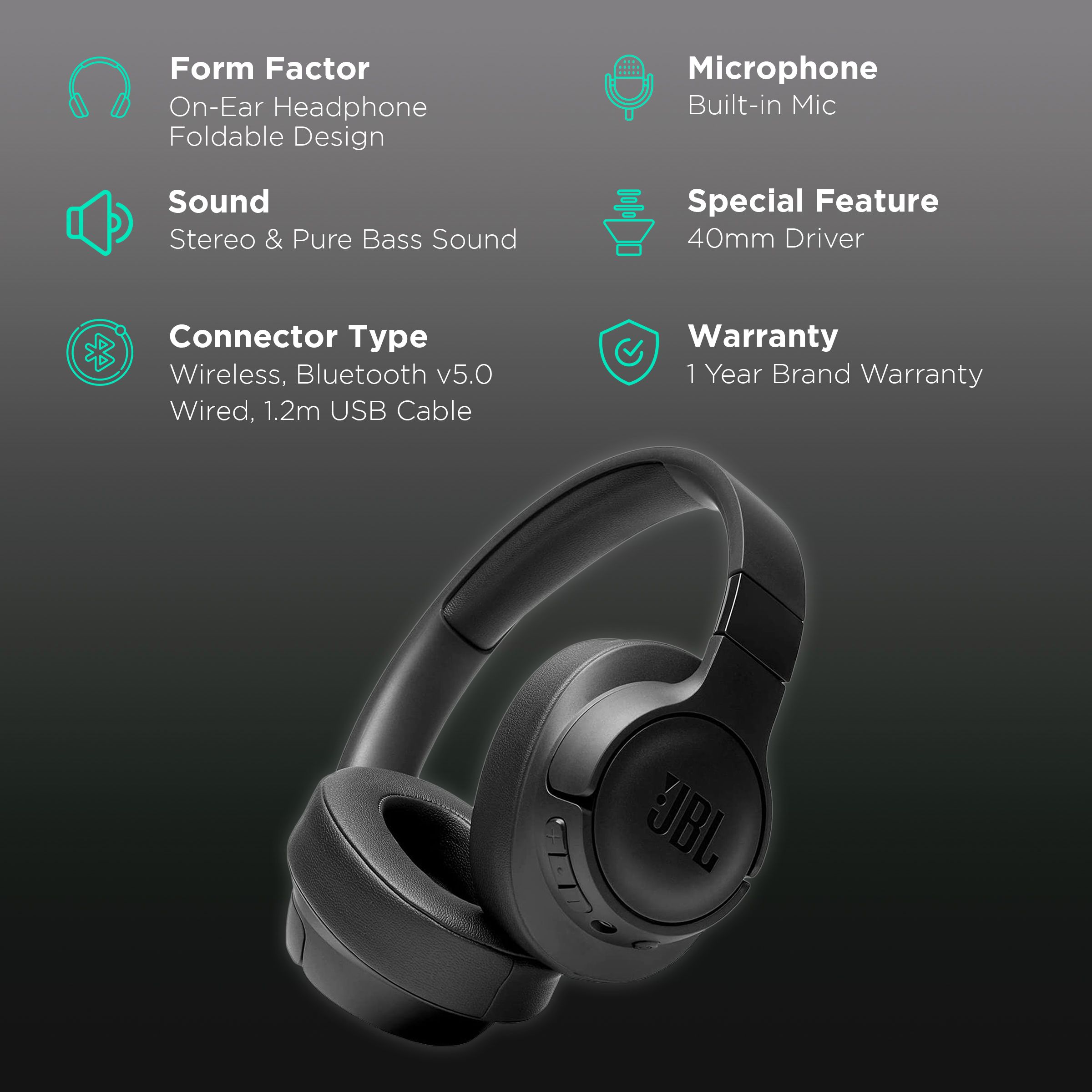 Buy JBL Tune 710 JBLT710BTBLK Bluetooth Headset with Mic (50 Hours ...